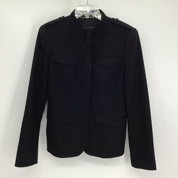 Banana Republic Wool Stand Collar Military Style Jacket Career Black Size S - Picture 1 of 10